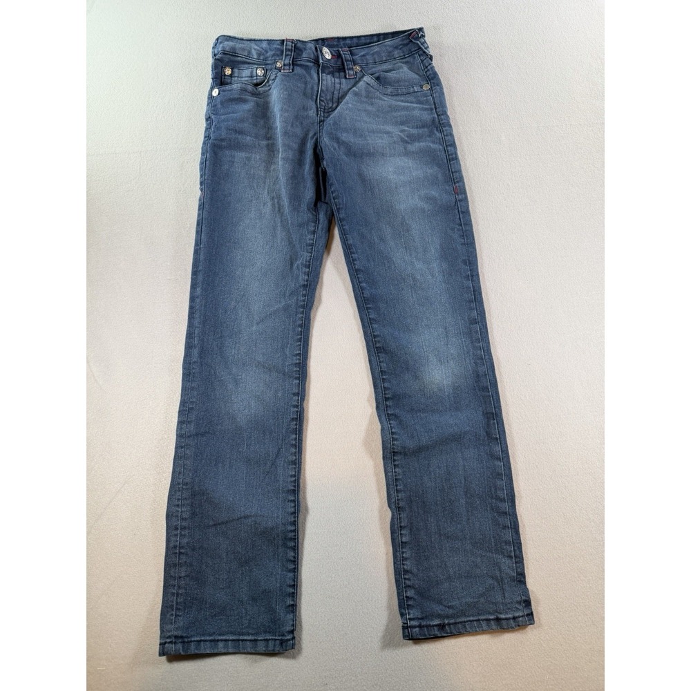 True Religion Boys Size 16 Straight Leg Jeans Blue Denim Red Horseshoe Stitching